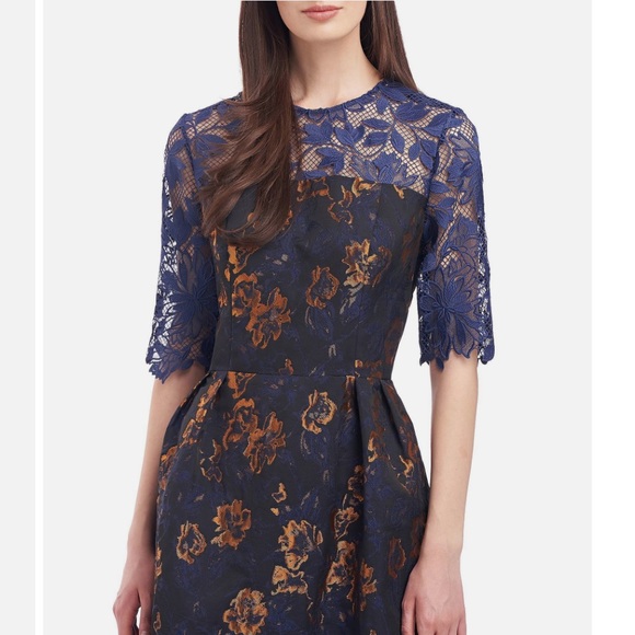 Kay Unger New York Floral Jacquard Lace Illusion Dress - Picture 7 of 16